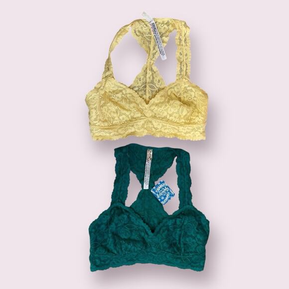Free People Intimately FP Galloon Lace Racerback Bralette Yellow & Green S New - Picture 2 of 15